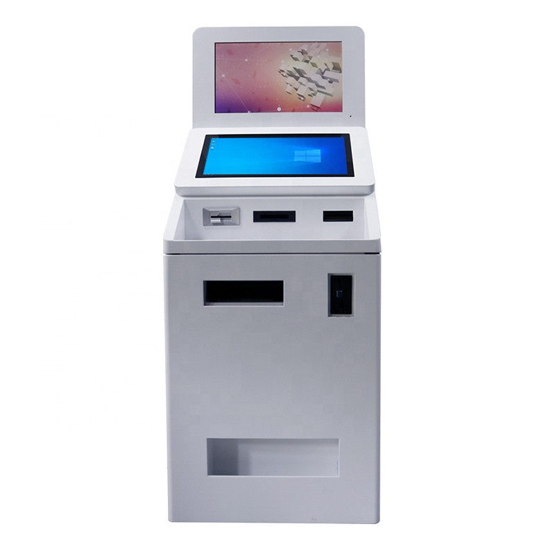 حجم الشاشة المزدوجة قارئ بطاقة الماسح الضوئي QR ، صرف النقود والعملات المعدنية ، خدمة الدفع الذاتي ، ماكينة كشك الصراف الآلي